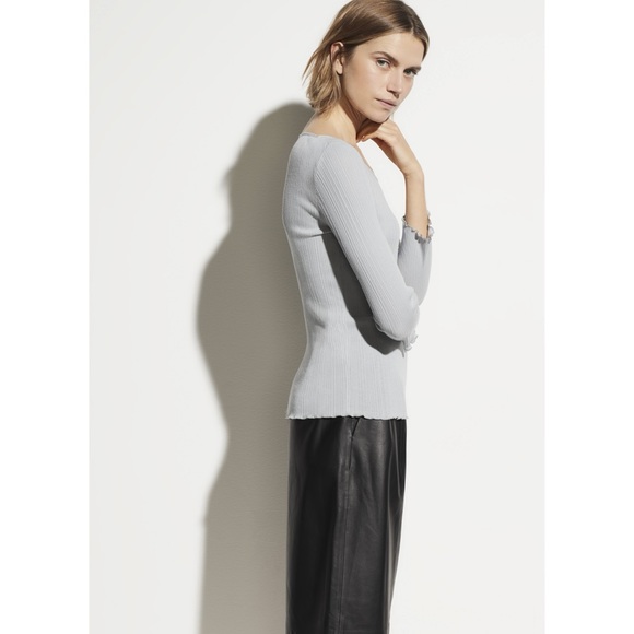 Vince Scoop Neck Ribbed Top Lettuce Edge Size XL New w/Tag - Picture 3 of 9